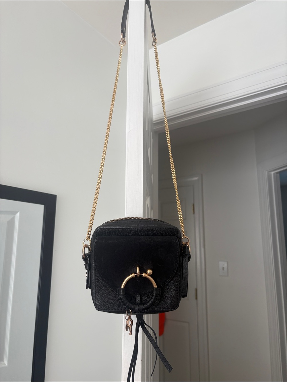 See by Chloe Black Crossbody Mini Bag with Gold Ring Accent